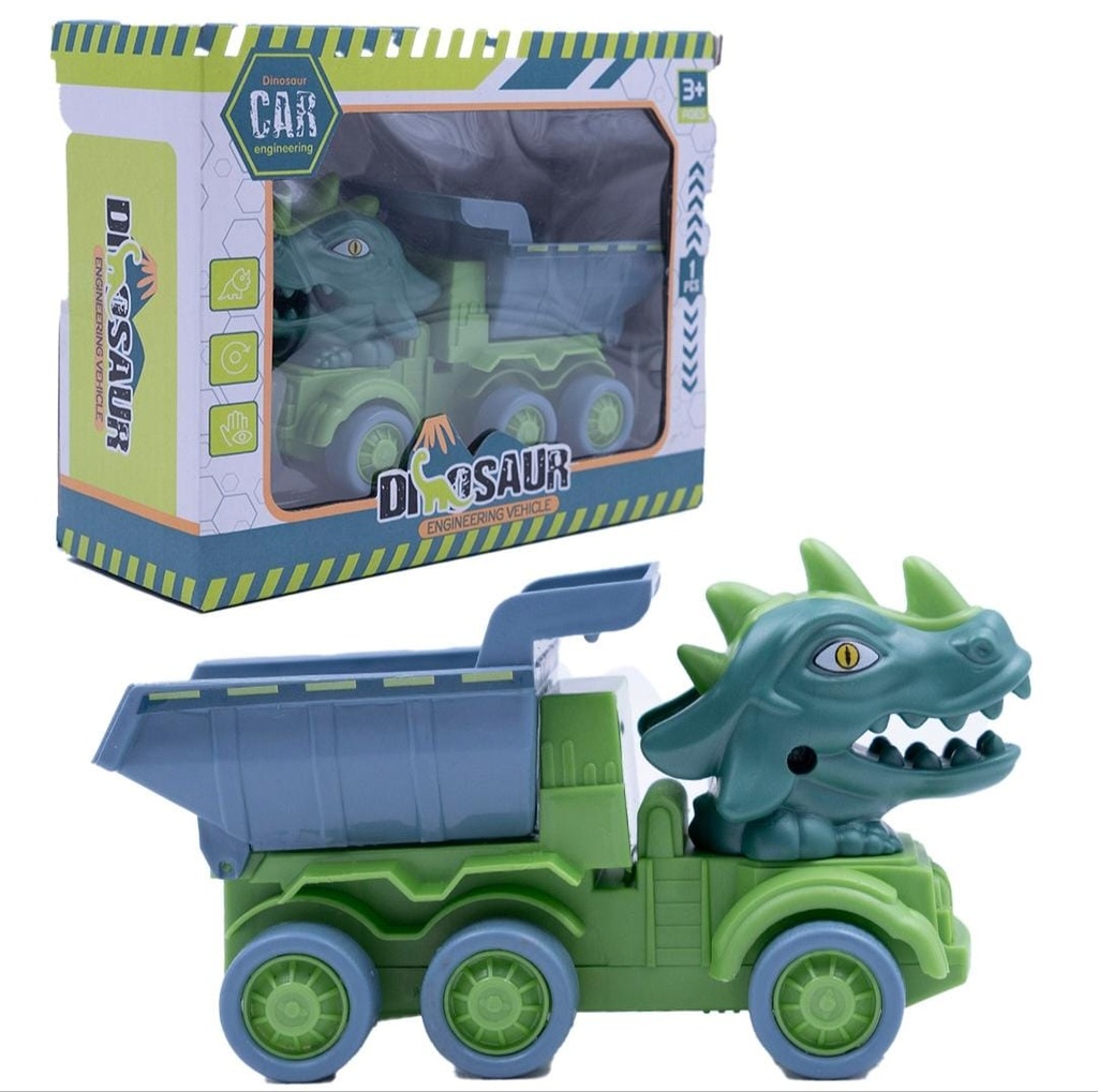 CAMION DE CONSTREUCCION DINOSAUERIO RUEDAS DE GOMA EN CAJA 19X15CM 54577