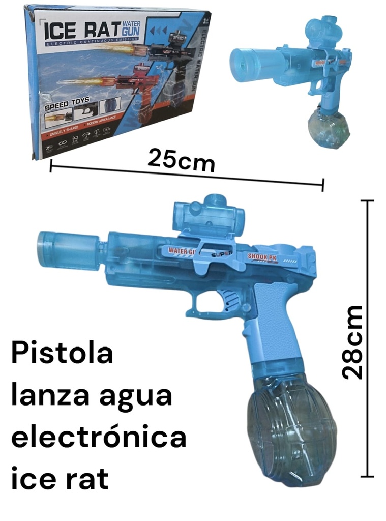 PISTOLA DE AGUA ELECTRICA  CON LUZ ICE RAT CAJA 642