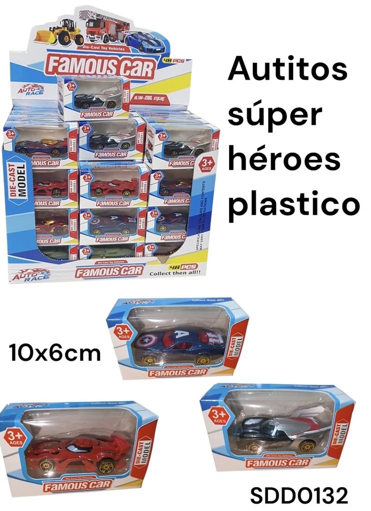 AUTITOS FAMOUS CAR SUPER HEROES EN CAJA EXIBIDORA 10X6 CM SDD0132