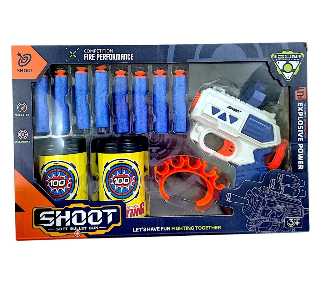 PISTOLA LANZA VENTOZAS CON LATAS DE BLANCOS Y PORTA VENTOZAS DE MUÑECA SDD-26-0160