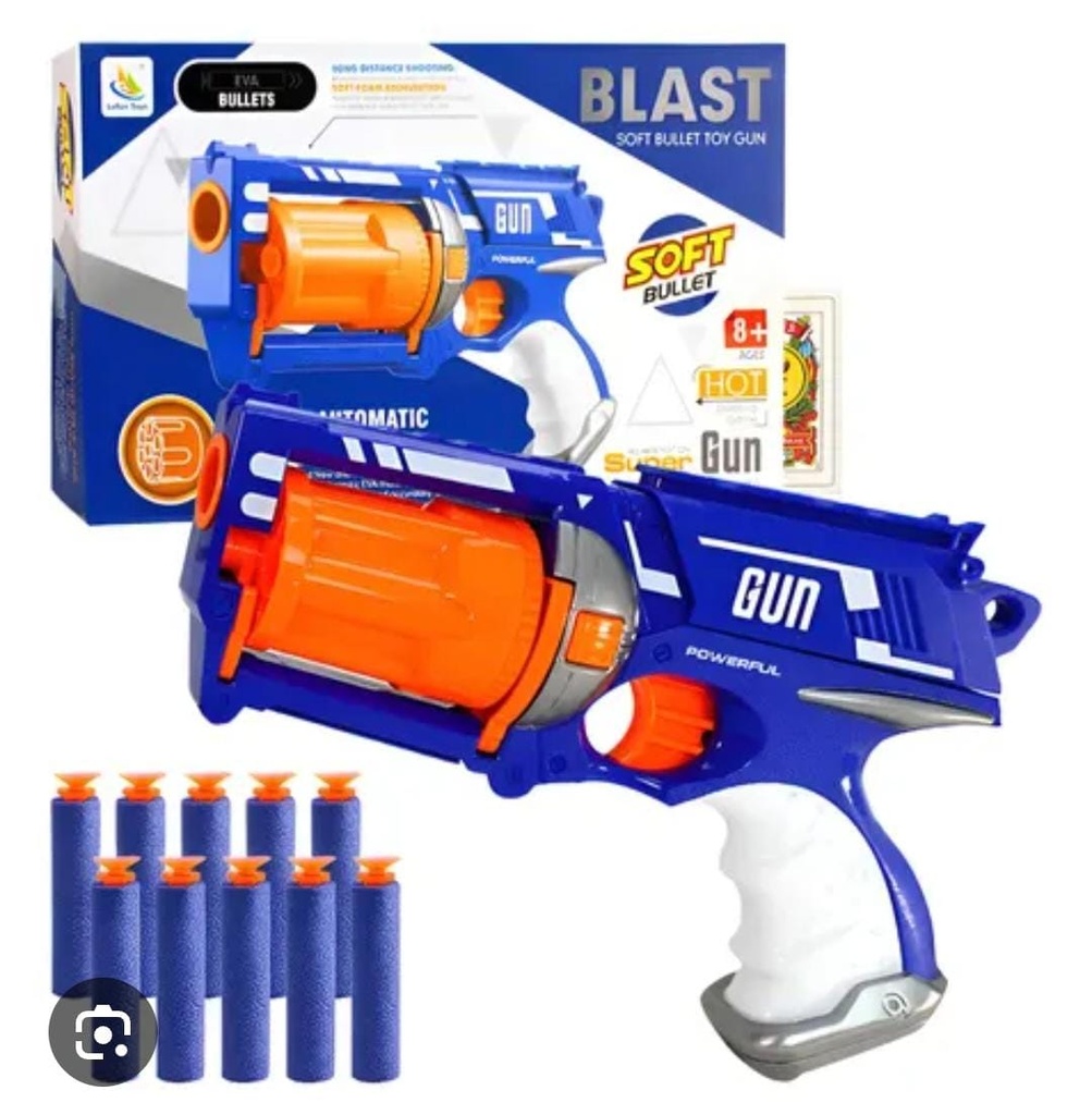 PISTOLA LANZA VENTOSAS X6 TIPO NERF 29X18CM EN CAJA JY-25-179