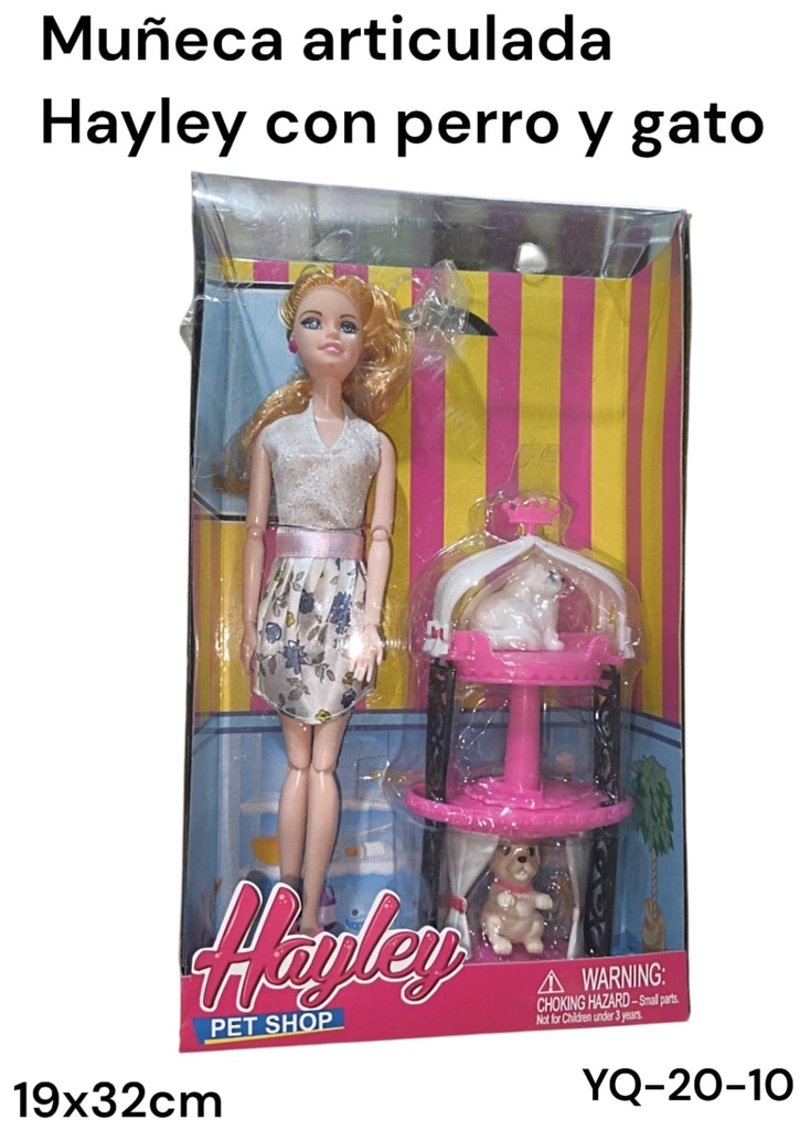 MUÑECA ARTICULADA HAYLEY CON PERRITO Y GATITO PET SHOP YQ-20-10