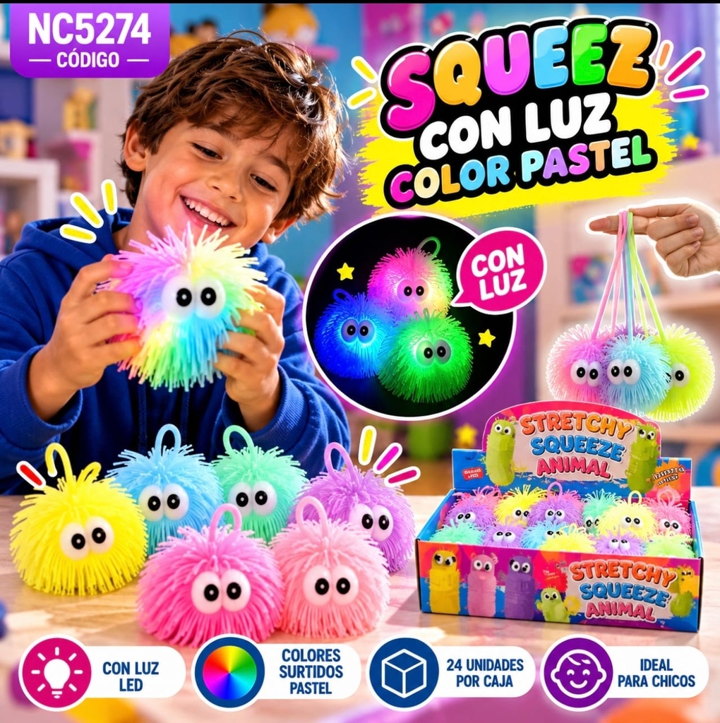 SQUISHY YOYO PELOS LOCOS Y OJOS SALTONES C/ LUZ NC5274