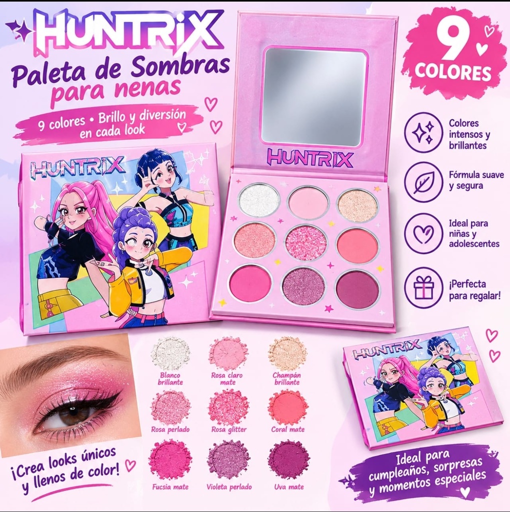 PALETA 9 COLORES EN ESTUCHE HUNTRIX K-POP 0935