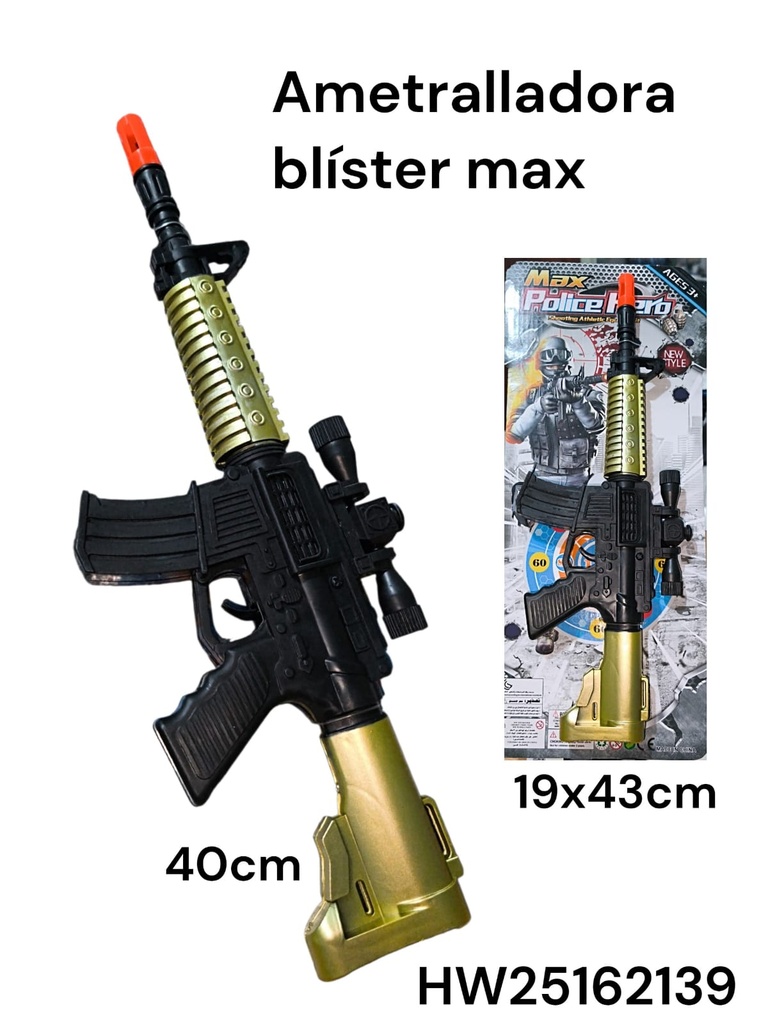 AMETRALLADORA  CHISPA 40 CM EN BLISTER 19X43CM  MAX POLICE HERO 624839
