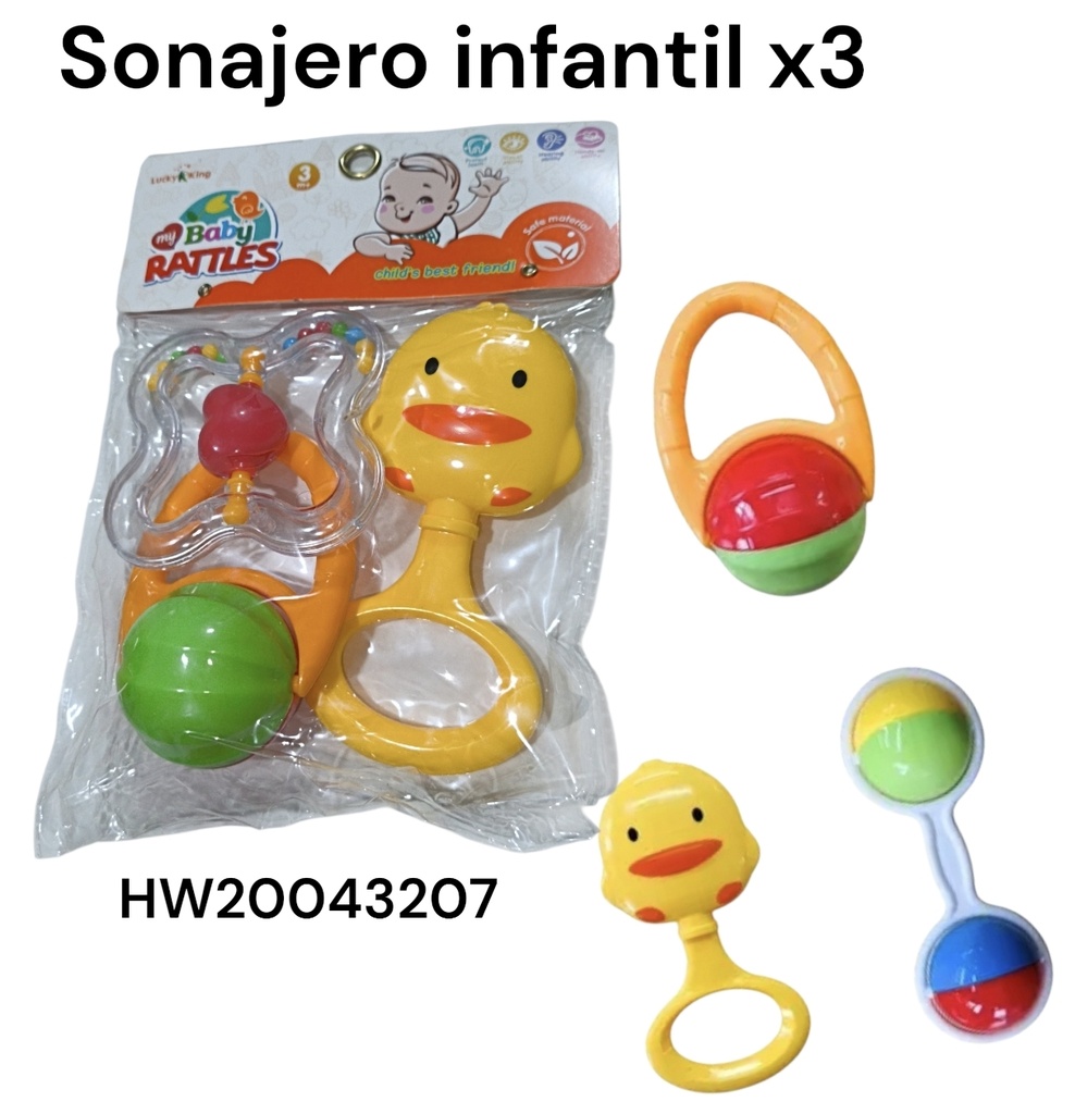 SONAJERO PATO X 3 EN BOLSA PVC BABY RATTLES 625220