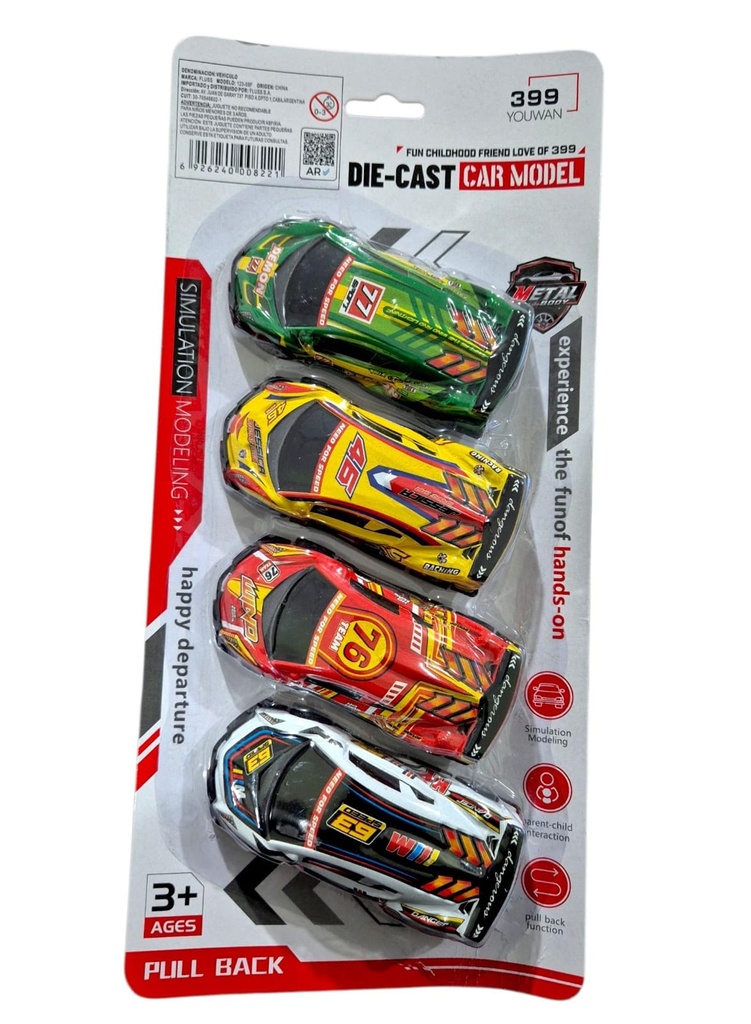 AUTO DE CARRERAS X 4 EN BLISTER DIE-CAST 123-59F