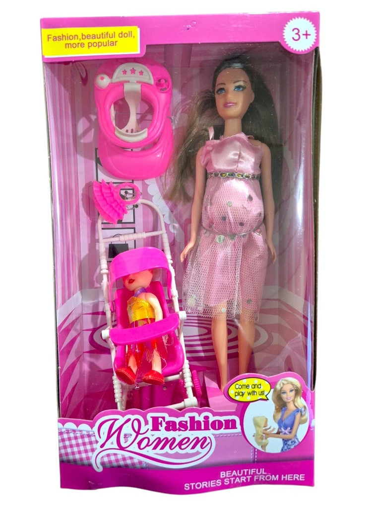 MUÑECA EMBARAZADA FASHION WOMEN BEBE CON CHANGUITO Y ACCESORIOS YQ-2-5