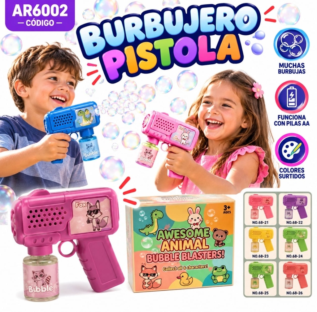 PISTOLA BURBUJERO A PILA CON STICKER AR6002 