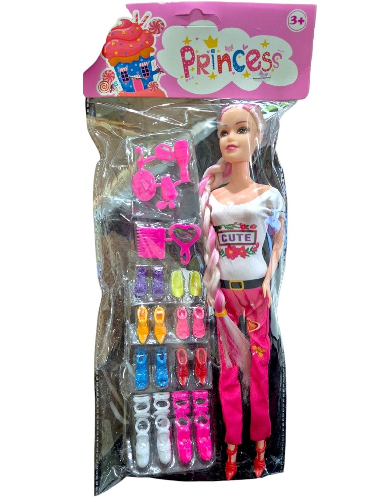 MUÑECA PRINCESS CON MUCHOS ZAPATOS EN BOLSA HWB 261714