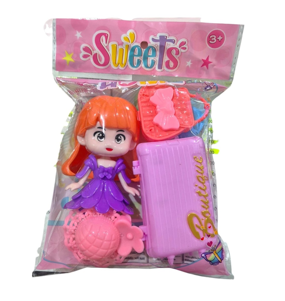 MUÑECA 12CM CON ACCESORIOS DE VIAJE EN BOLSA SWEETS HW25162264