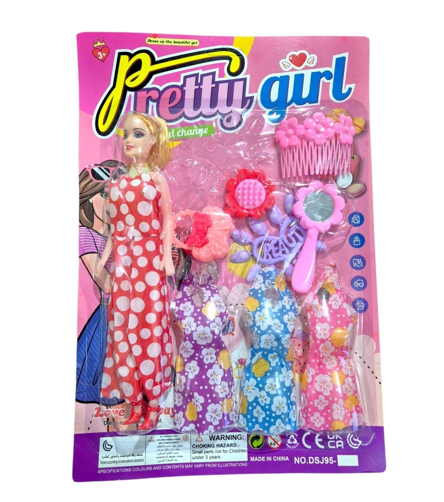 MUÑECA CON ACCESORIOS Y 3 VESTIDOS EN BLISTER PRETTY GIRL HW 25029683