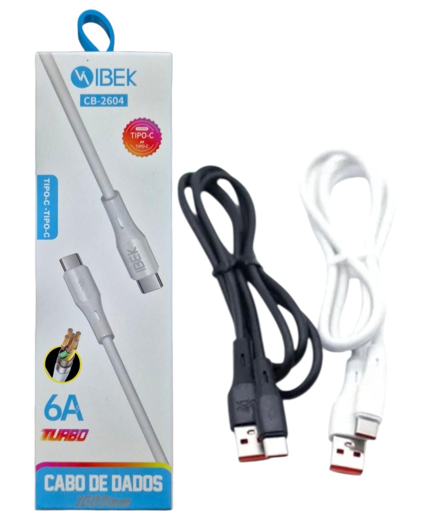 CABLE DE TIPO C A TIPO C IBEK BLANCO Y NEGRO CB-2604 6A TURBO