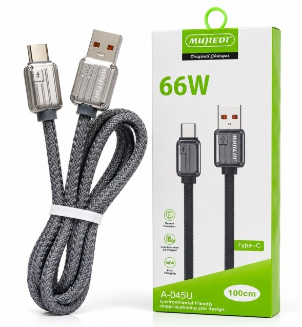 CABLE CORDONADO 66W MUJIEDI 1 MT A-045U DE USB A TIPO C