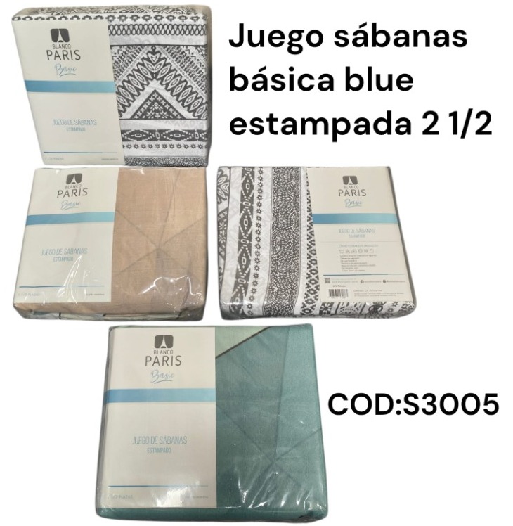 JUEGO DE SABANAS BASIC BLUE ESTAMPADA 2 1/2 PLAZAS S3005
