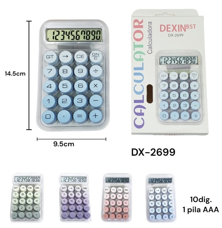 CALCULADORA 10 DIG TRANSPARENTE TECLADO PASTEL DEXIN DX-2699