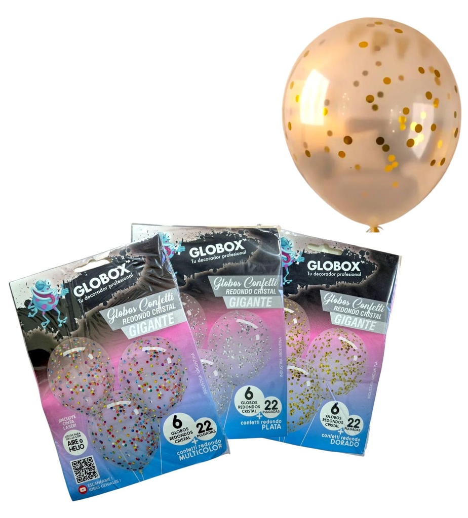 SET DE GLOBO CONFETTI REDONDO CRISTAL GIGANTE X6 22 PULGADAS 72140 72157 72164