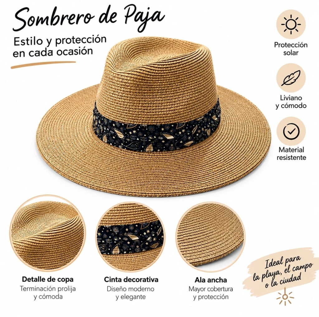 SOMBRERO TIPO PAJA FEDORA DAMA CON CINTA FURTALK