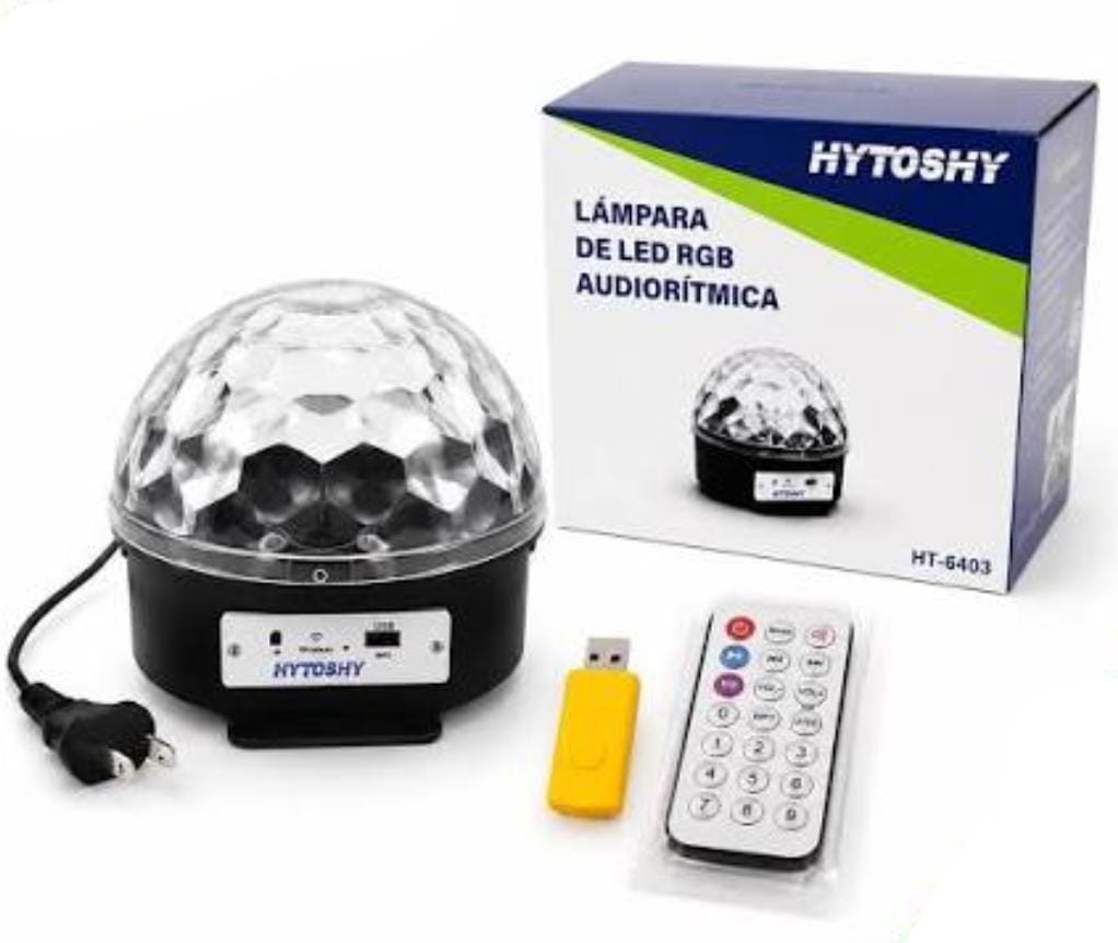 LAMPARA LED RGB AUDIORITMICA HYTOSHY HT-6403 CON PENDRIVE Y CONTROL