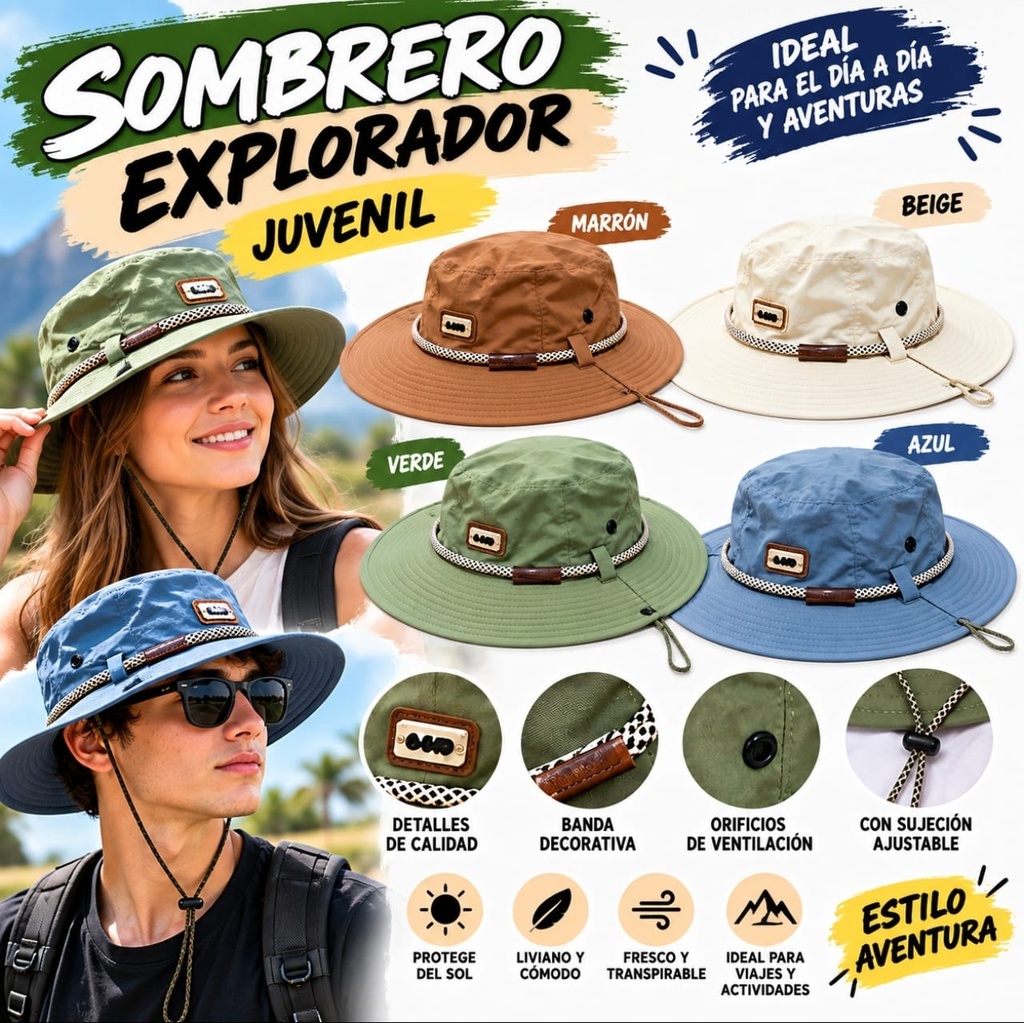 SOMBRERO JUVENIL TIPO EXPLORADOR CON CINTA TRENZADA 78124