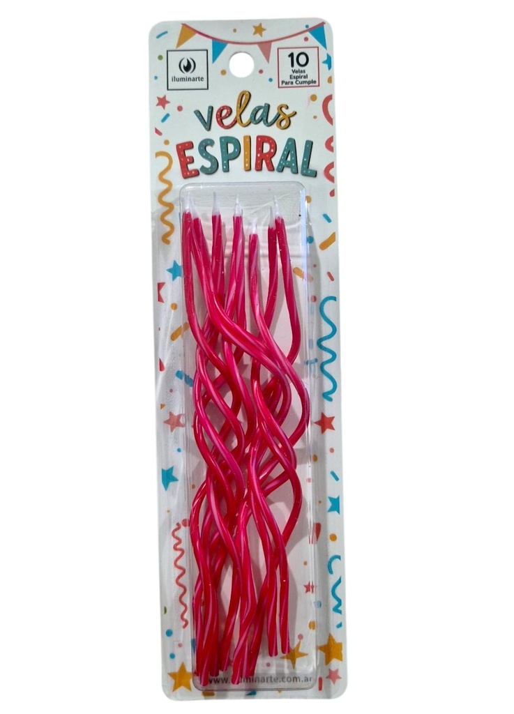 VELA DE CUMPLEAÑOS ESPIRAL ROJAS CON RAYAS BLANCAS X10 850E
