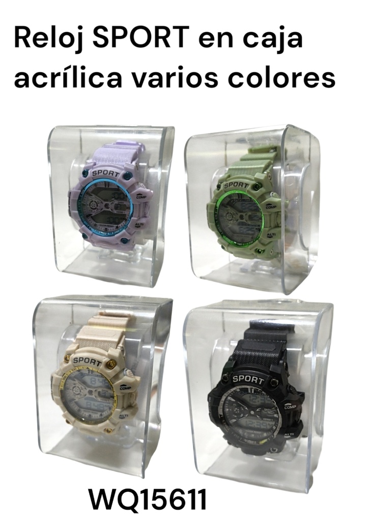 RELOJ DIGITAL SPORT DEPORTIVO EN CAJA ACRILICA COLORES VARIOS WQ15611