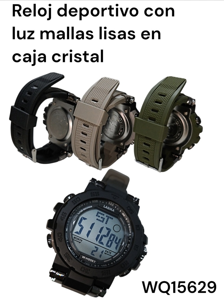 RELOJ PULCERA HOMBRE DEPORTIVO CON LUZ MALLA LISA EN CAJA CRISTAL WQ15629