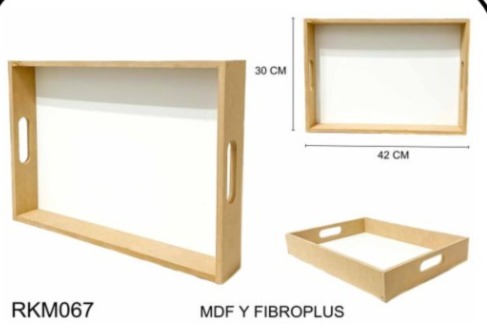 BANDEJA CON ASAS 30X42CM DE MDF 9MM Y FIBROPLUS RKM067