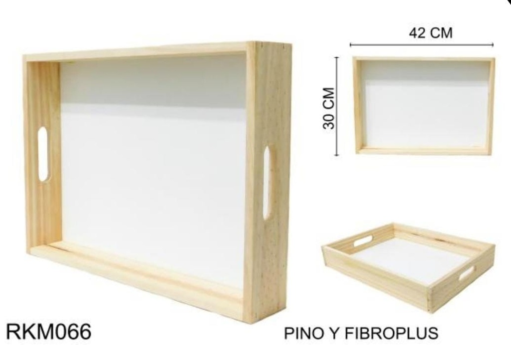 BANDEJA CON ASAS 30X42CM MADERA DE PINO Y FIBROPLUS RKM066