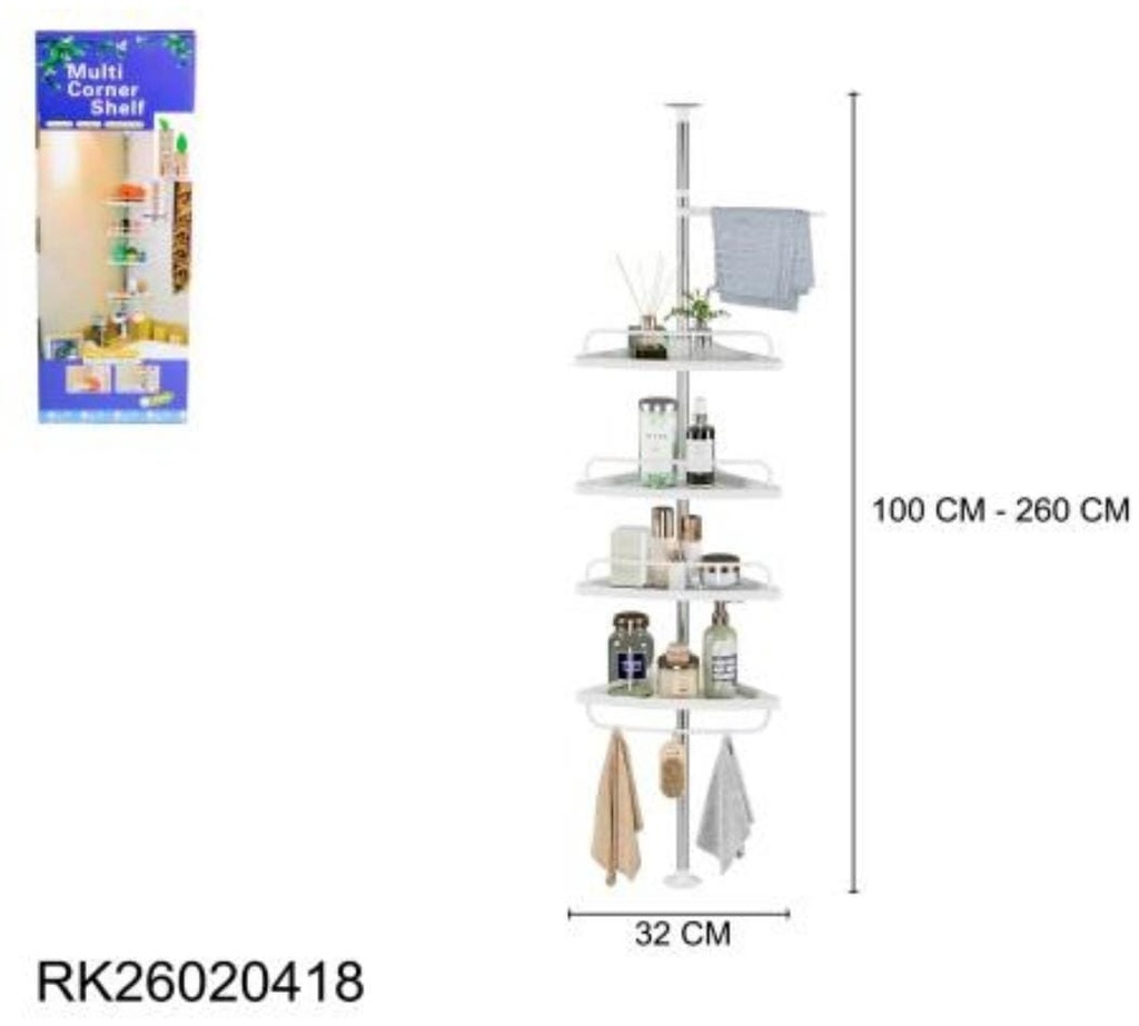 ESTANTE RINCONERO 4 NIVELES C/ GANCHOS 100-260CM X 32CM