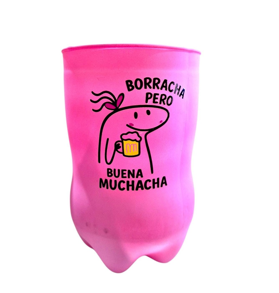 VASO CULO DE BOTELLA VIDRIO COLOR ROSA 500CC