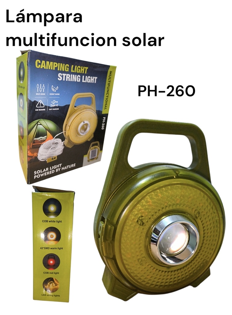 LAMPARA SOLAR CAMPING LIGHT CON TIRA LED PH-260