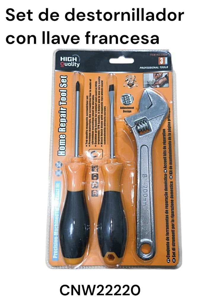 SET DE DESTORNILLADOR CON LLAVE FRANCESA 23604 HIGH QUALITY CNW22220