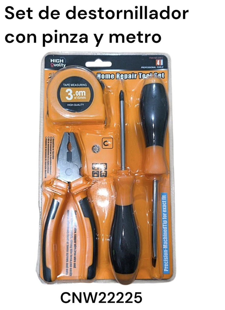 SET DE DESTORNILLADOR CON PINZA Y METRO 23611 HIGH QUALITY CNW 22225
