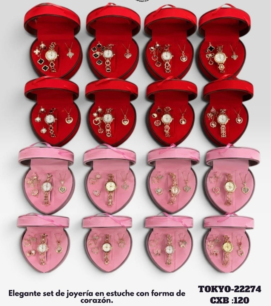 SET RELOJ /ARO /ANILLO Y CADENA CON DIJE EN ALHAJERO CORAZON CON ESPEJO CNW22274