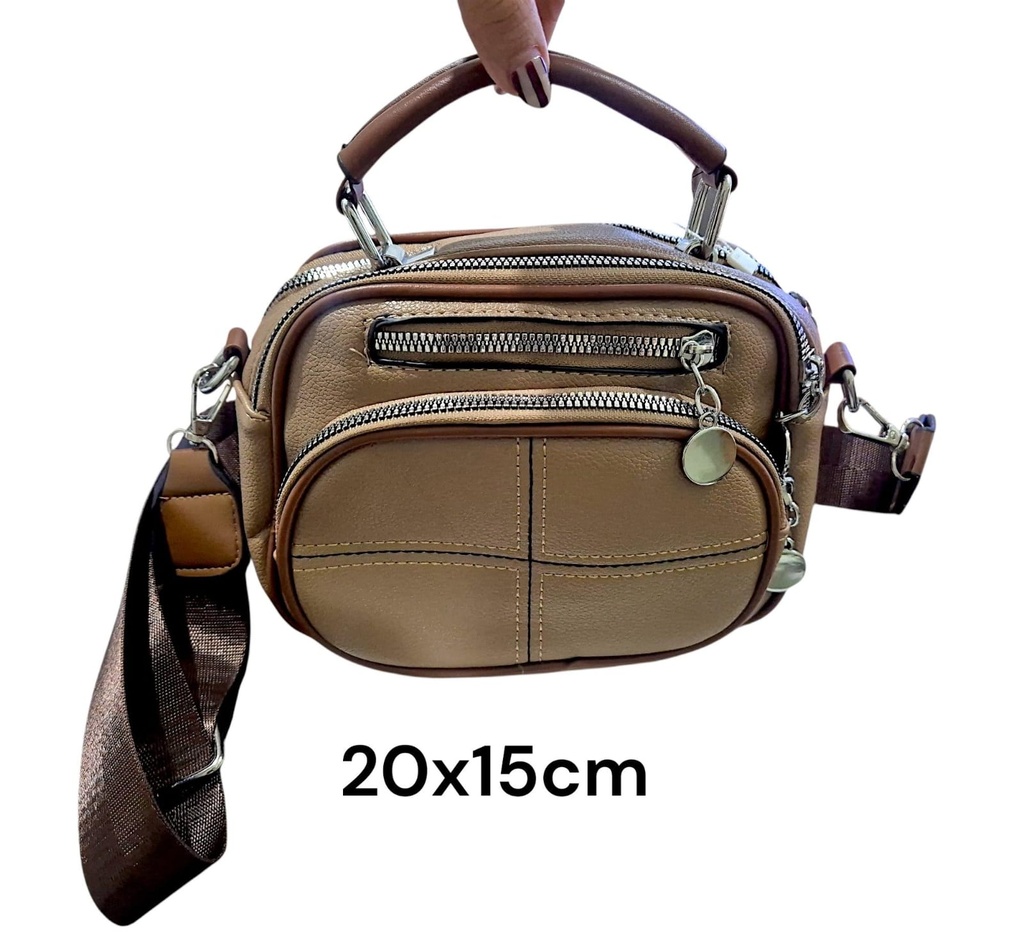 CARTERA CHICA 20X15CM CON AGARRE Y CORREA GRUESA 5 CIERRES A2558-5