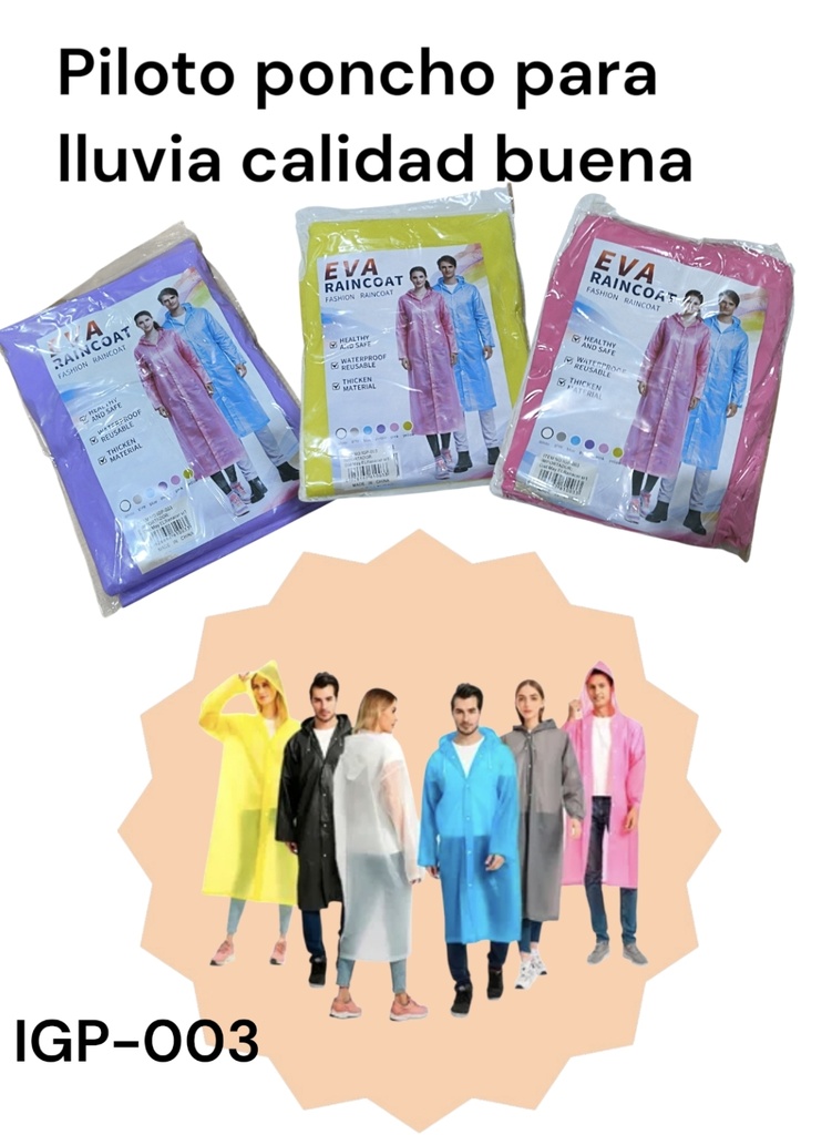 PILOTO PONCHO CON BROCHE MEJOR CALIDAD IGP-003 EVA RAINCOAT