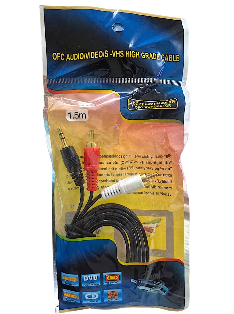 CABLE MINIPLUG A 2 RCA 1.5 MTS EN BOLSA 3010243