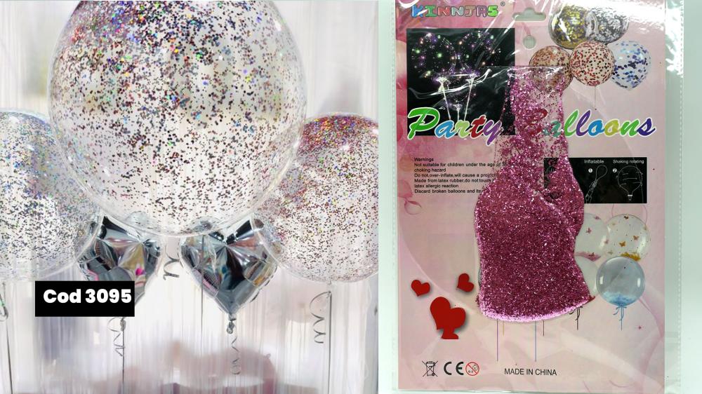 GLOBO TRANSPARENTE 50CM CON CONFETTI 3095 PARTY BALLOONS