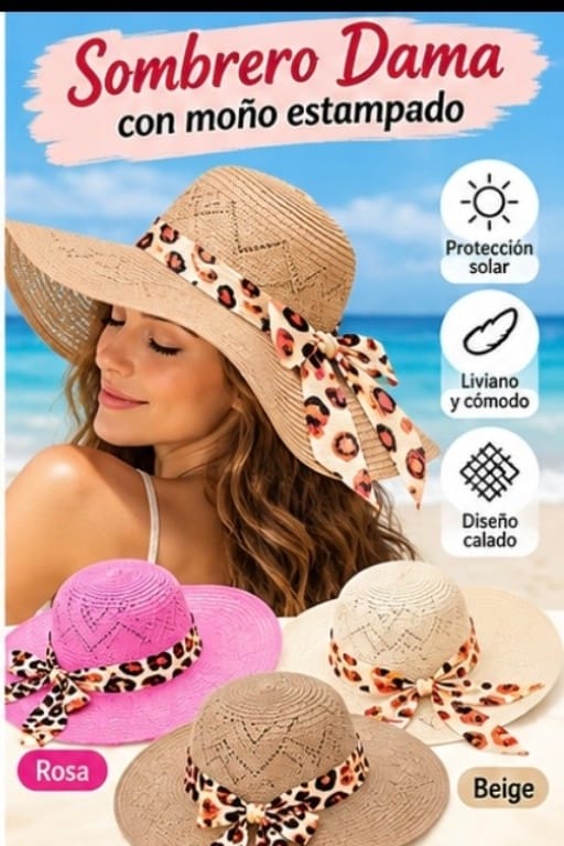SOMBRERO CAPELINA DAMA CINTA RASO ESTAMPADO CON MOÑO RK2502044
