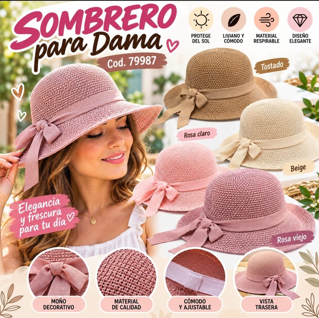 SOMBRERO DAMA MODA CON CINTA Y MOÑO LISO TIPO RED COD7998-7