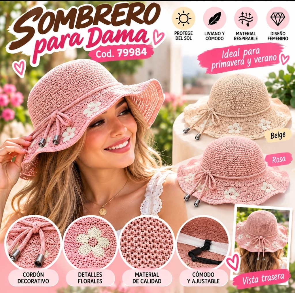 CAPELINA DAMA ROSA CON DETALLES EN EL BOLSADO CORDON 7998-1