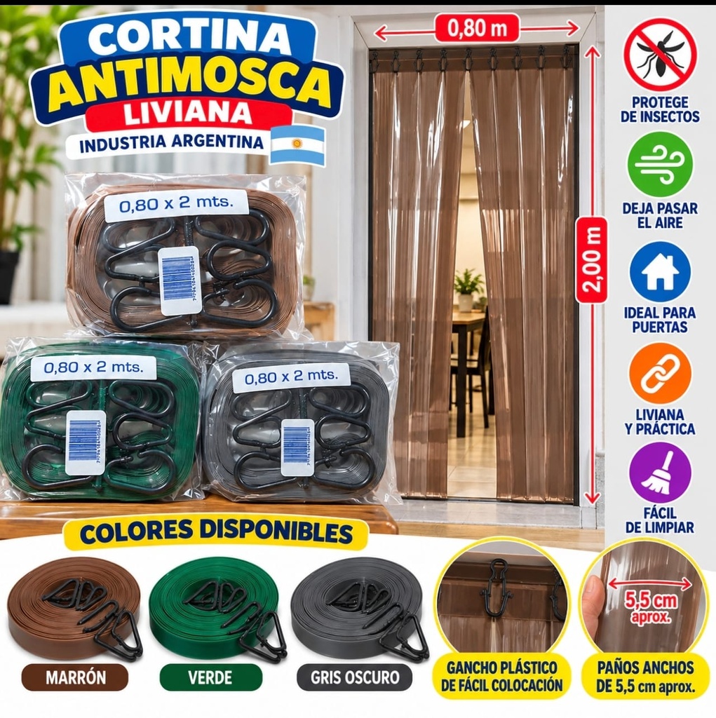 CORTINA ANTIMOSCA LIVIANA 0.80X2.00MTS EN BOLSA CON GANCHOL080