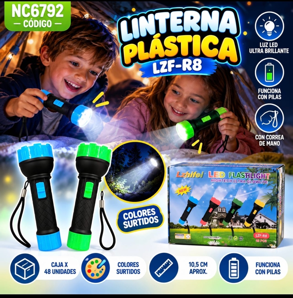 LINTERNA PLASTICA A PILA 10.5 CM EN CAJA EXIVIDORA NC6792