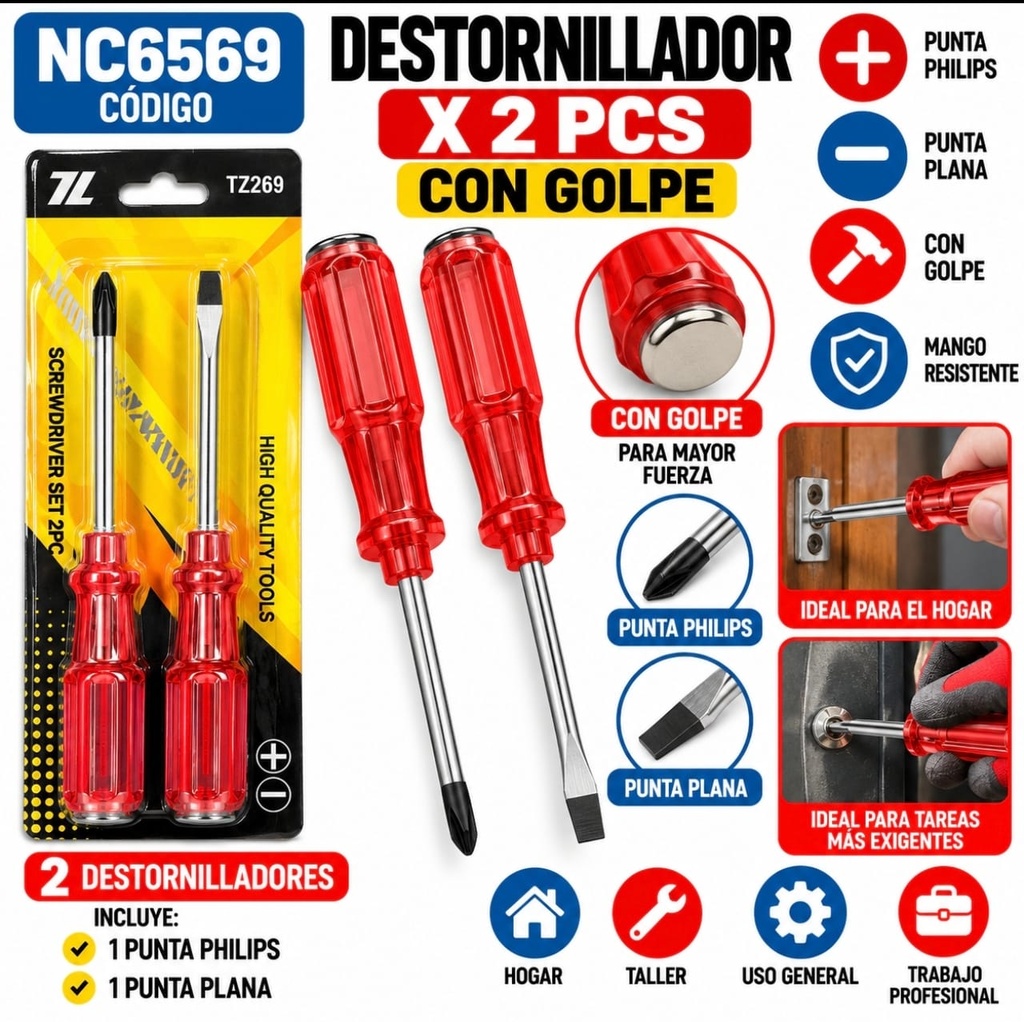 DESTORNILLADOR X 2 GOLPE EN BLISTER TZ269 NEW NC6569