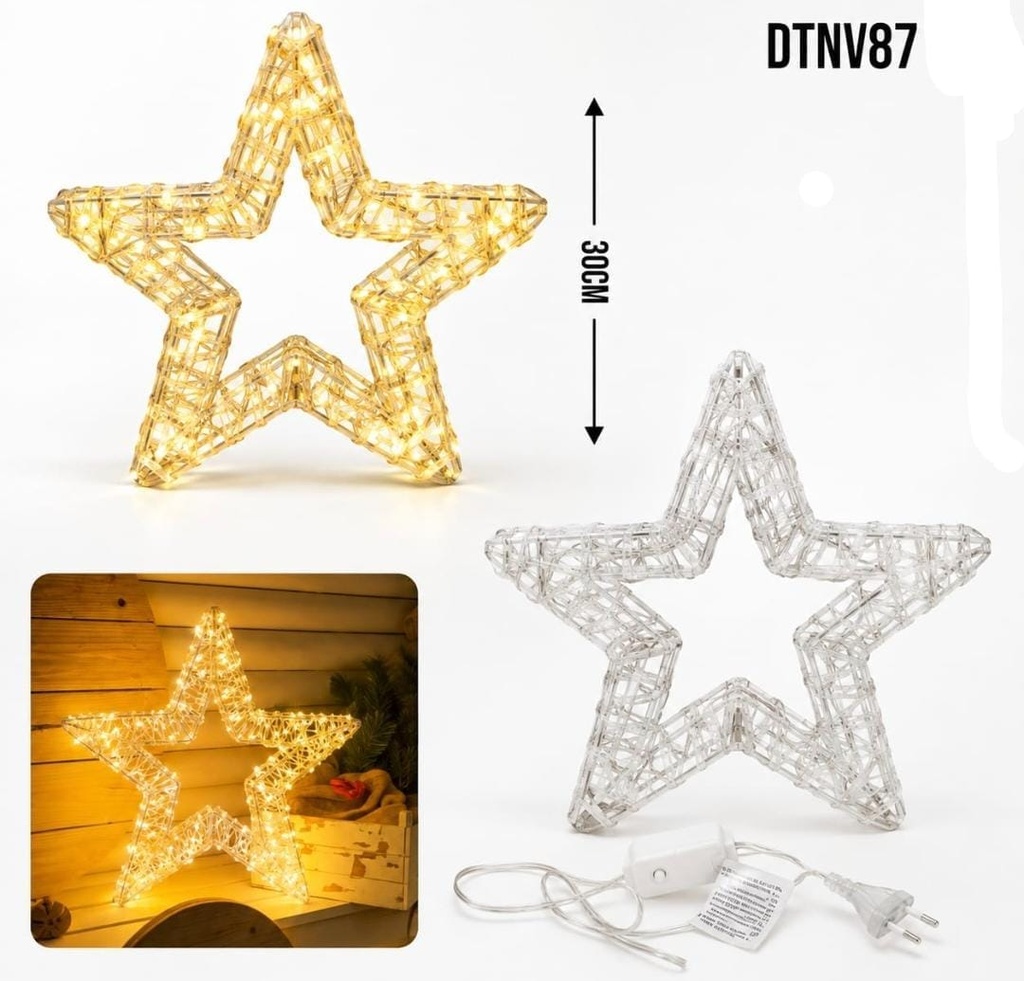 ESTRELLA DECORAZION LUZ CALIDA 240 LED 31.5CM 8 FUNCIONES
