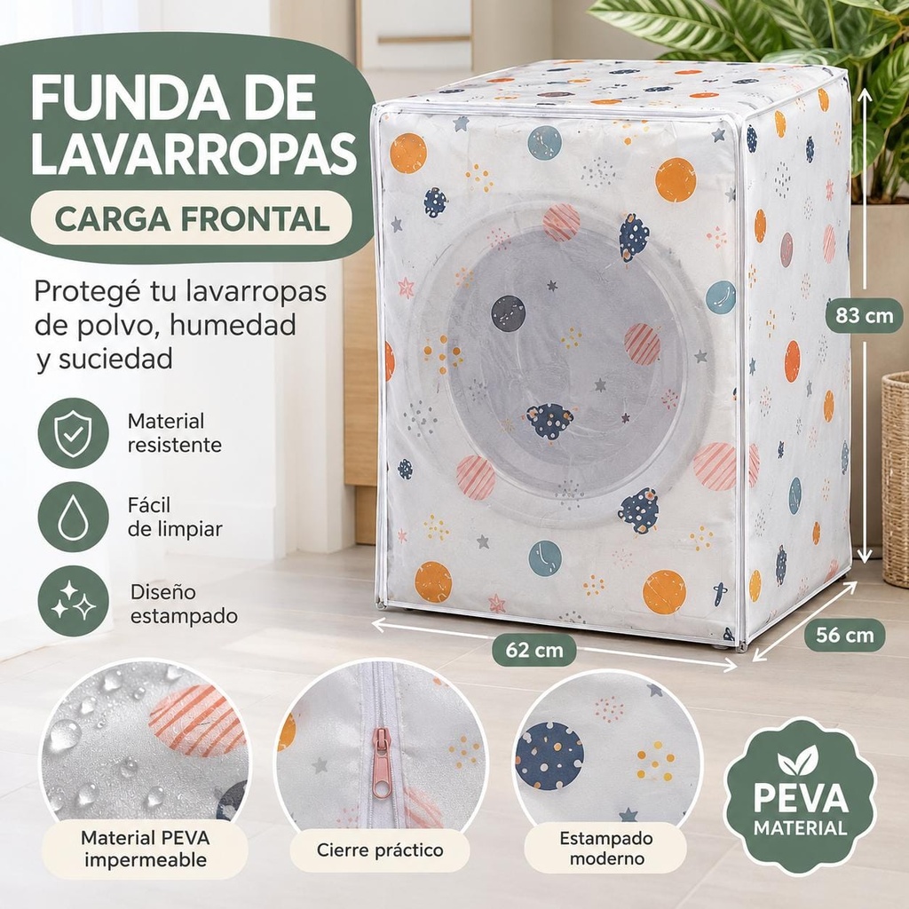 FUNDA DE LAVARROPAS DE CARGA FRONTAL ESTAMPADO CON CIERRE 62X56X83CM HW73175