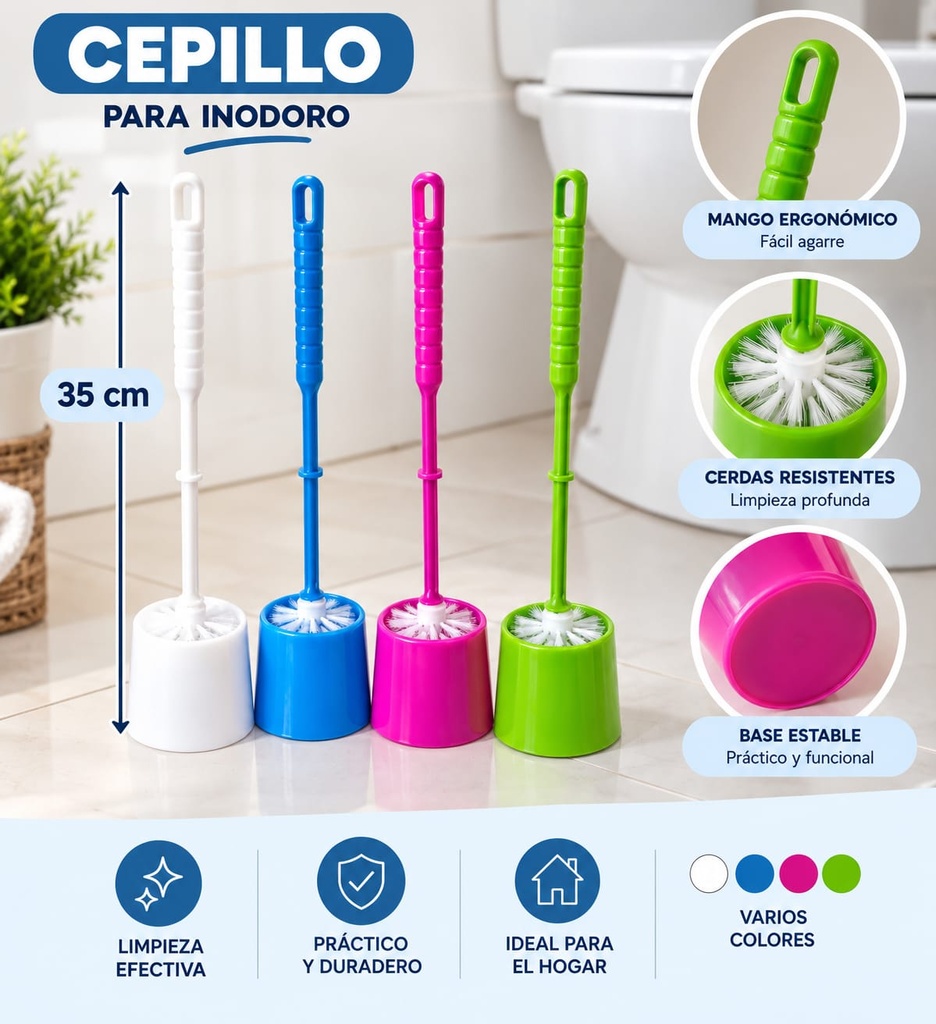 CEPILLO INODORO PLASTICO COLOR ECO HW75795 35CM