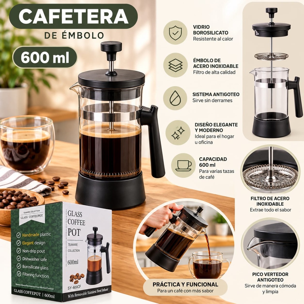 CAFETERA VIDRIO 600 ML SY-600CF HW76452