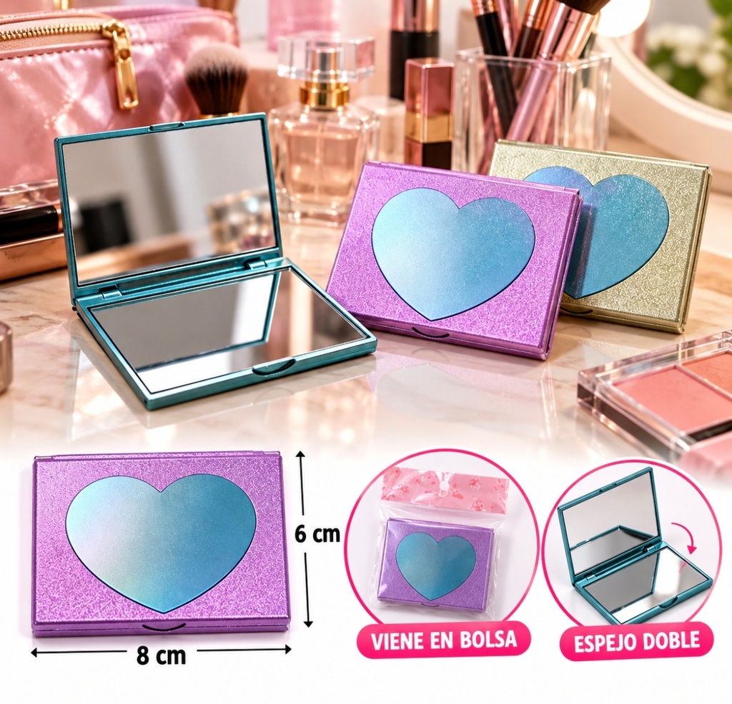 ESPEJO DE CARTERA RECTANGULAR CON CORAZON 63003